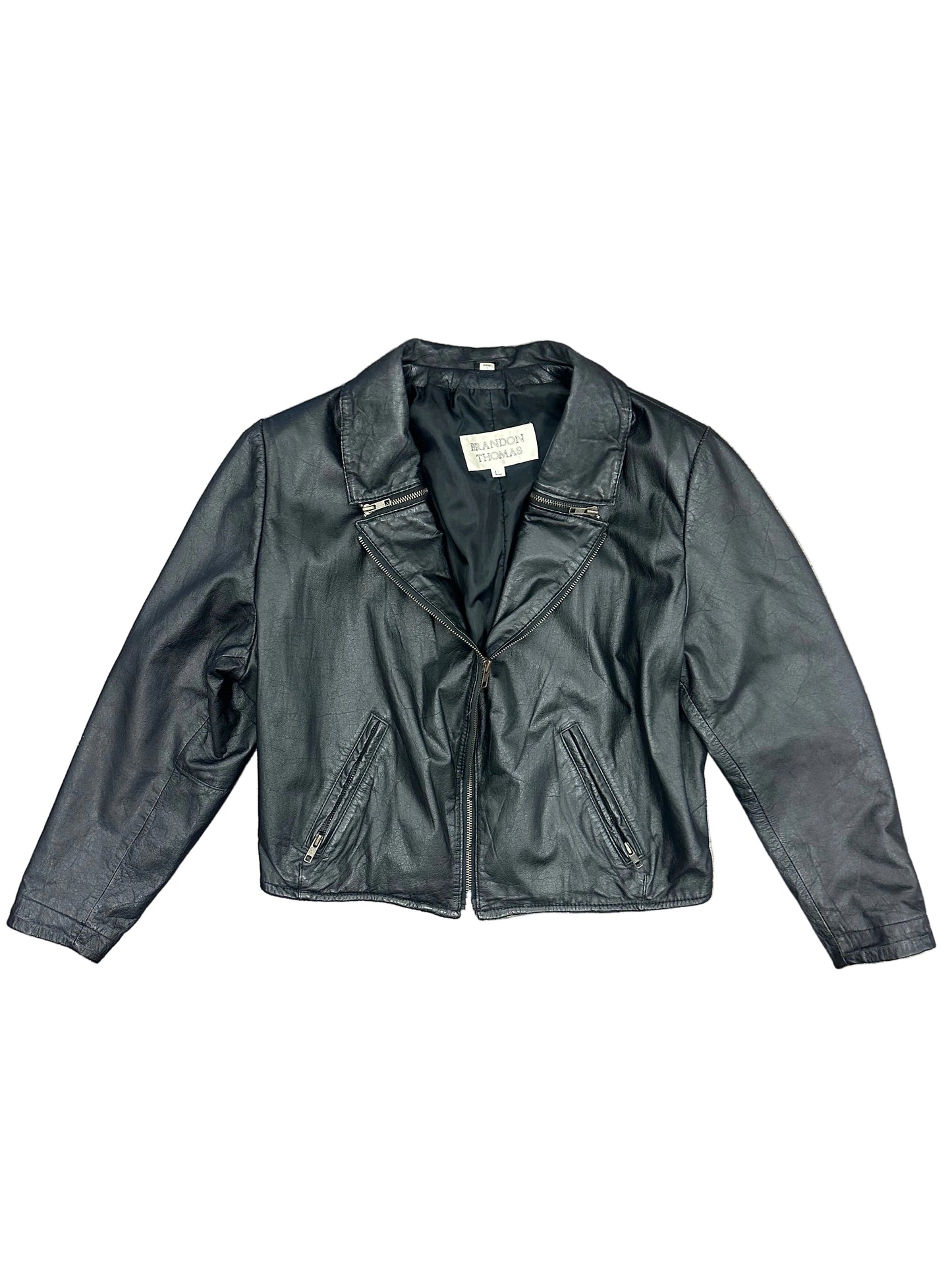 Vintage Black Leather Bomber Jacket