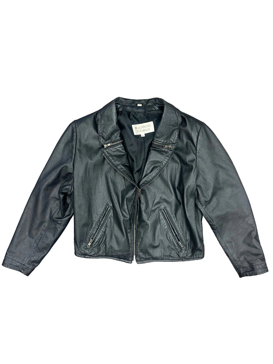 Vintage Black Leather Bomber Jacket
