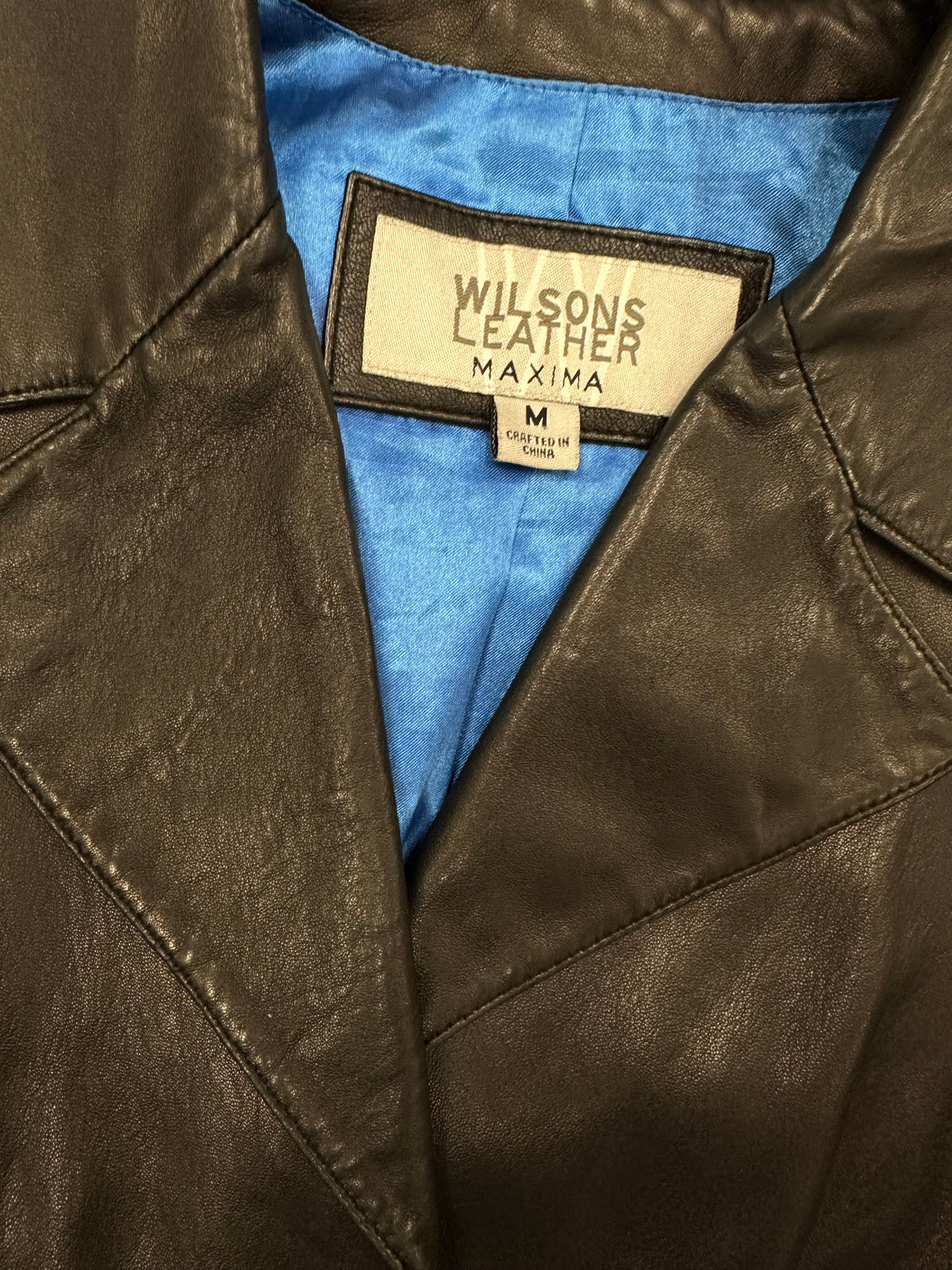 Vintage Black Leather Blazer with Cobalt Blue Lining