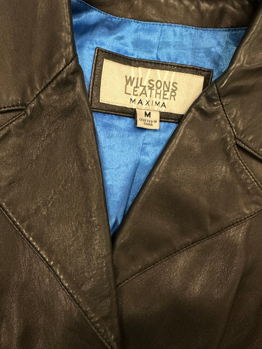 Vintage Black Leather Blazer with Cobalt Blue Lining