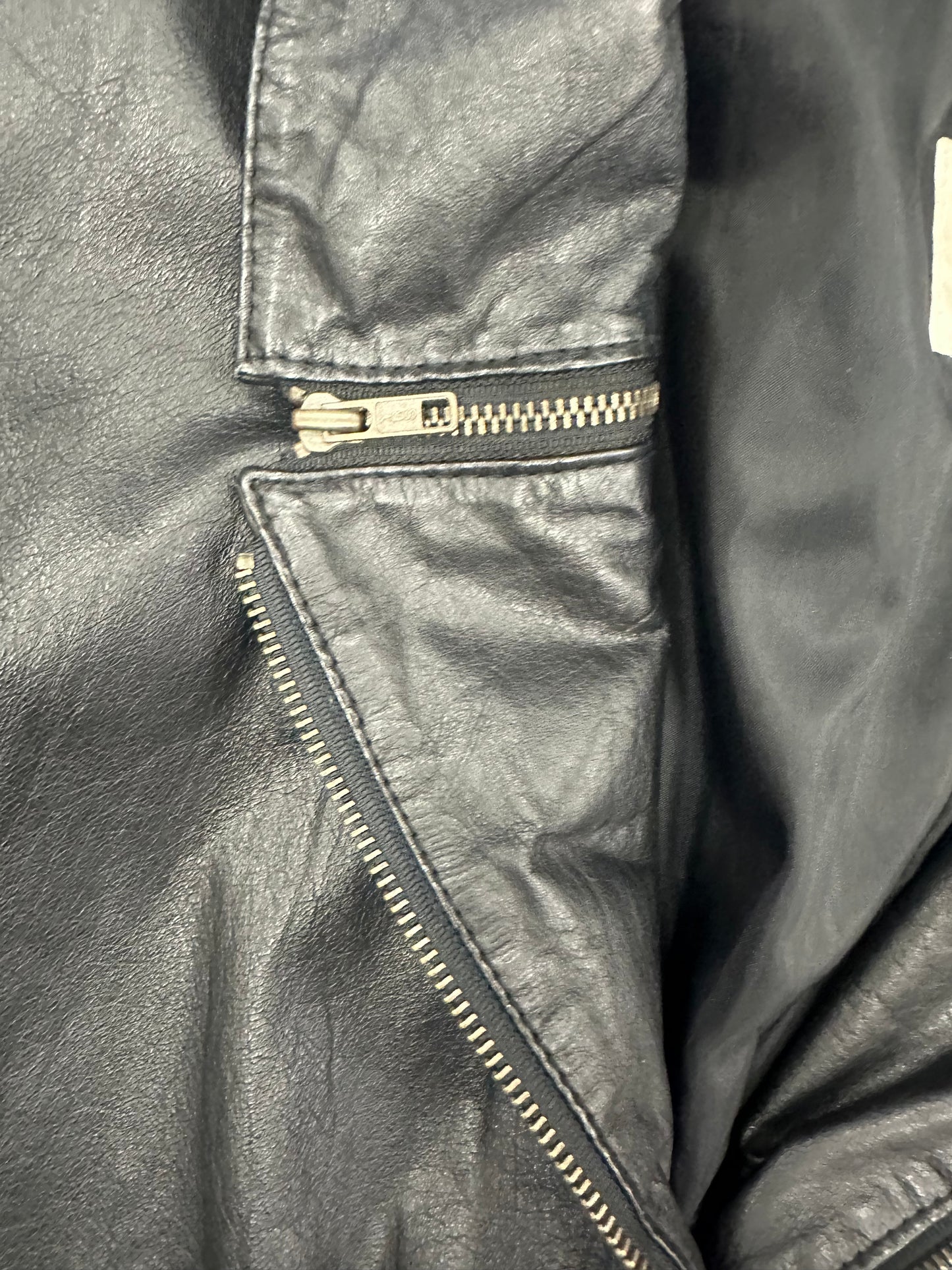 Vintage Black Leather Bomber Jacket