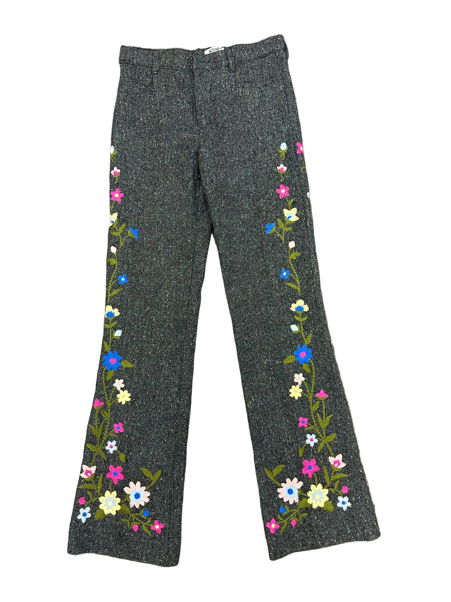 90s Moschino Embroidered Floral Tweed Trousers
