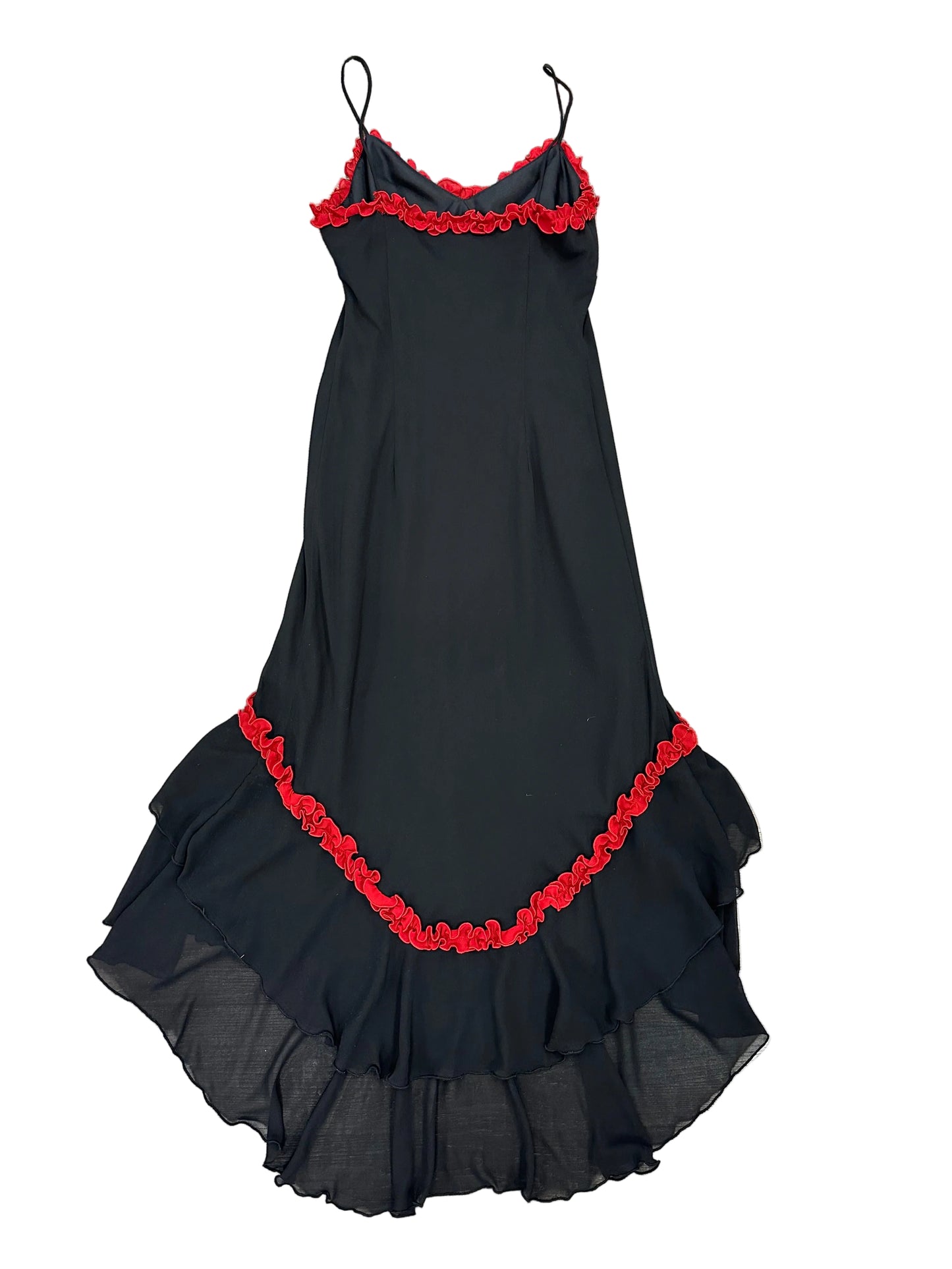 Vintage Black and Red Ruffle High Low Dress