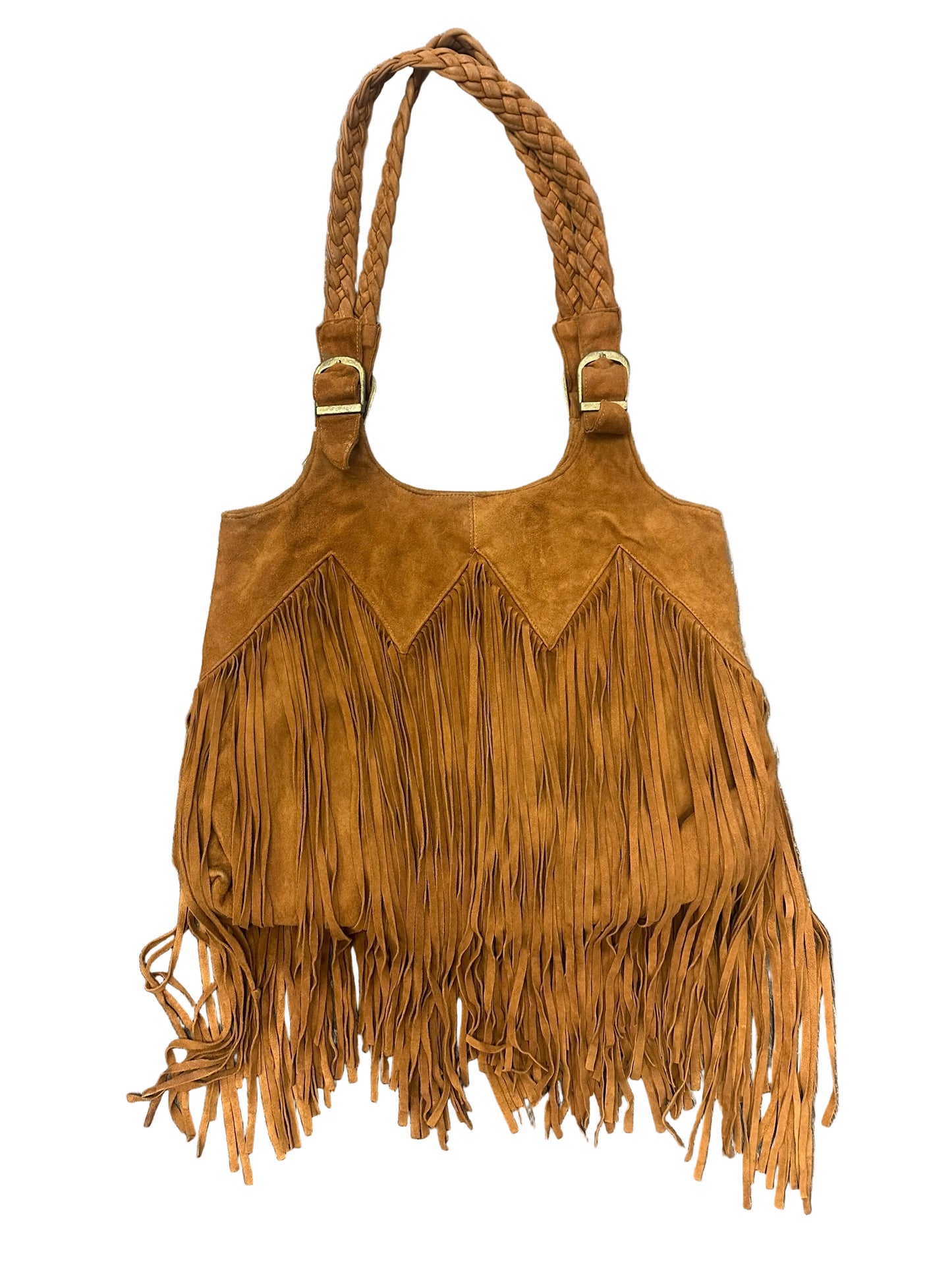 Vintage Y2K Suede Fringe Tote Bag in Tan