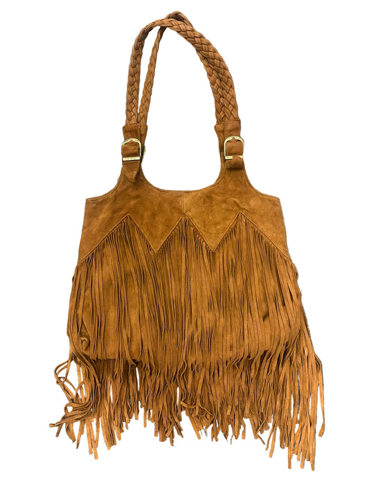Vintage Y2K Suede Fringe Tote Bag in Tan