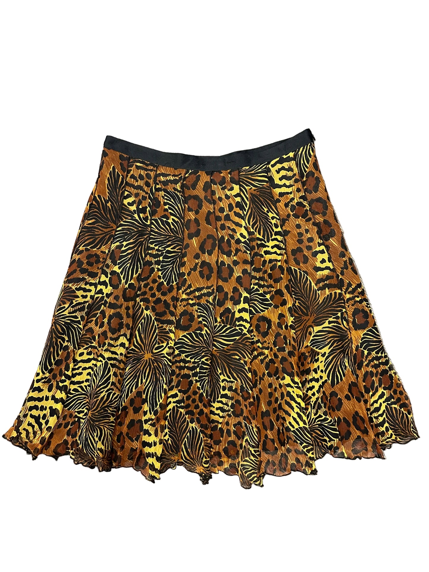 Vintage Silk Midi Animal Print Skirt
