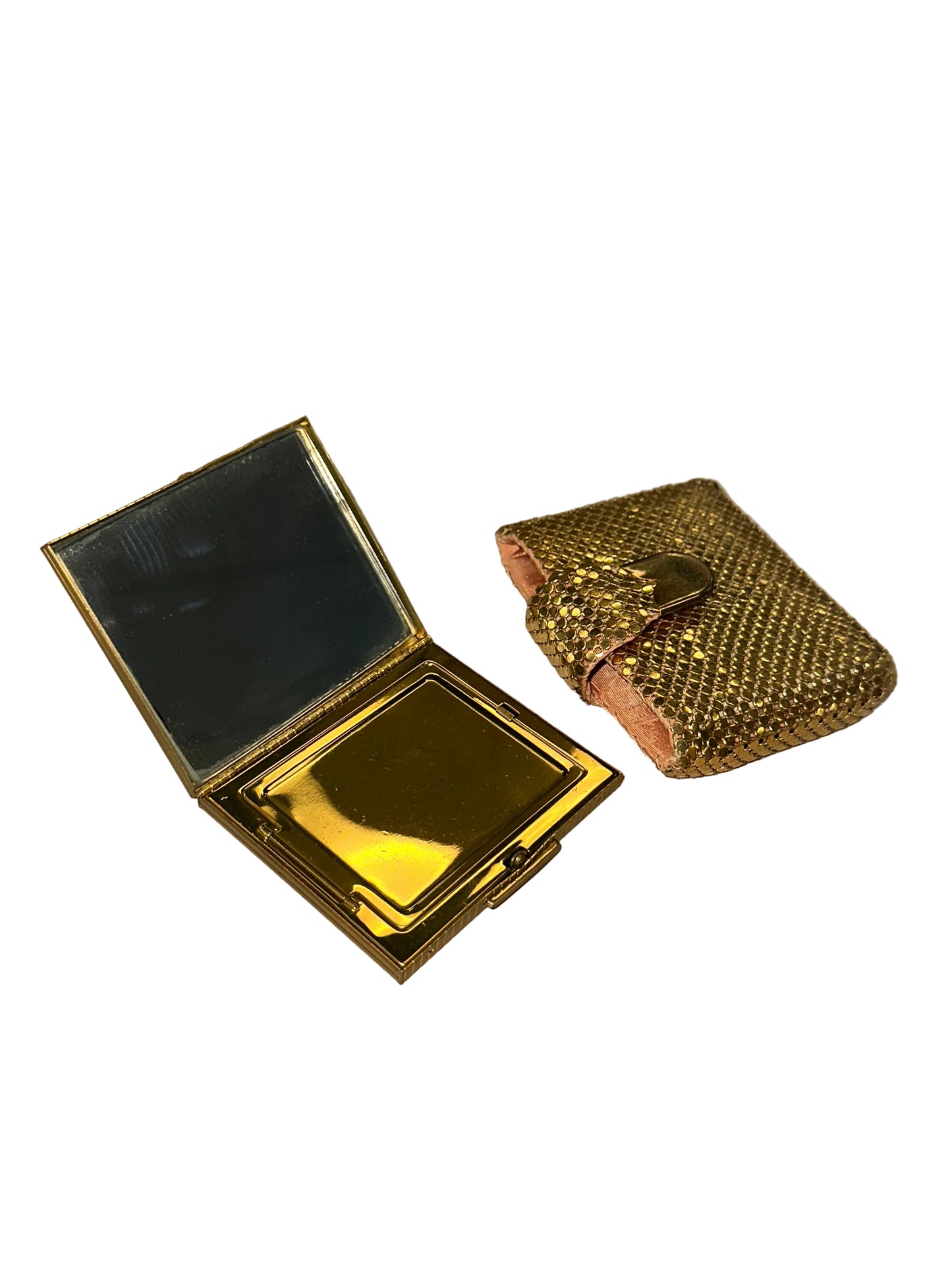 1950s Whiting and Davis Compact Mirror with Chainmail Cas