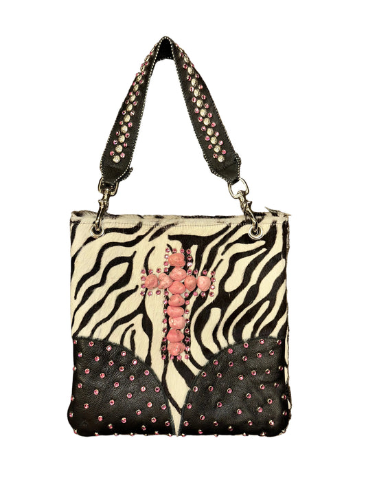 Vintage Zebra Ponyhair/Leather Cross Tote
