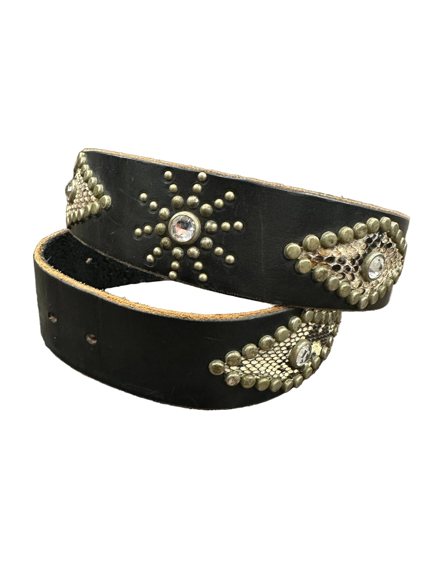 Vintage Dark Brown Studded Belt with Snakeskin Details
