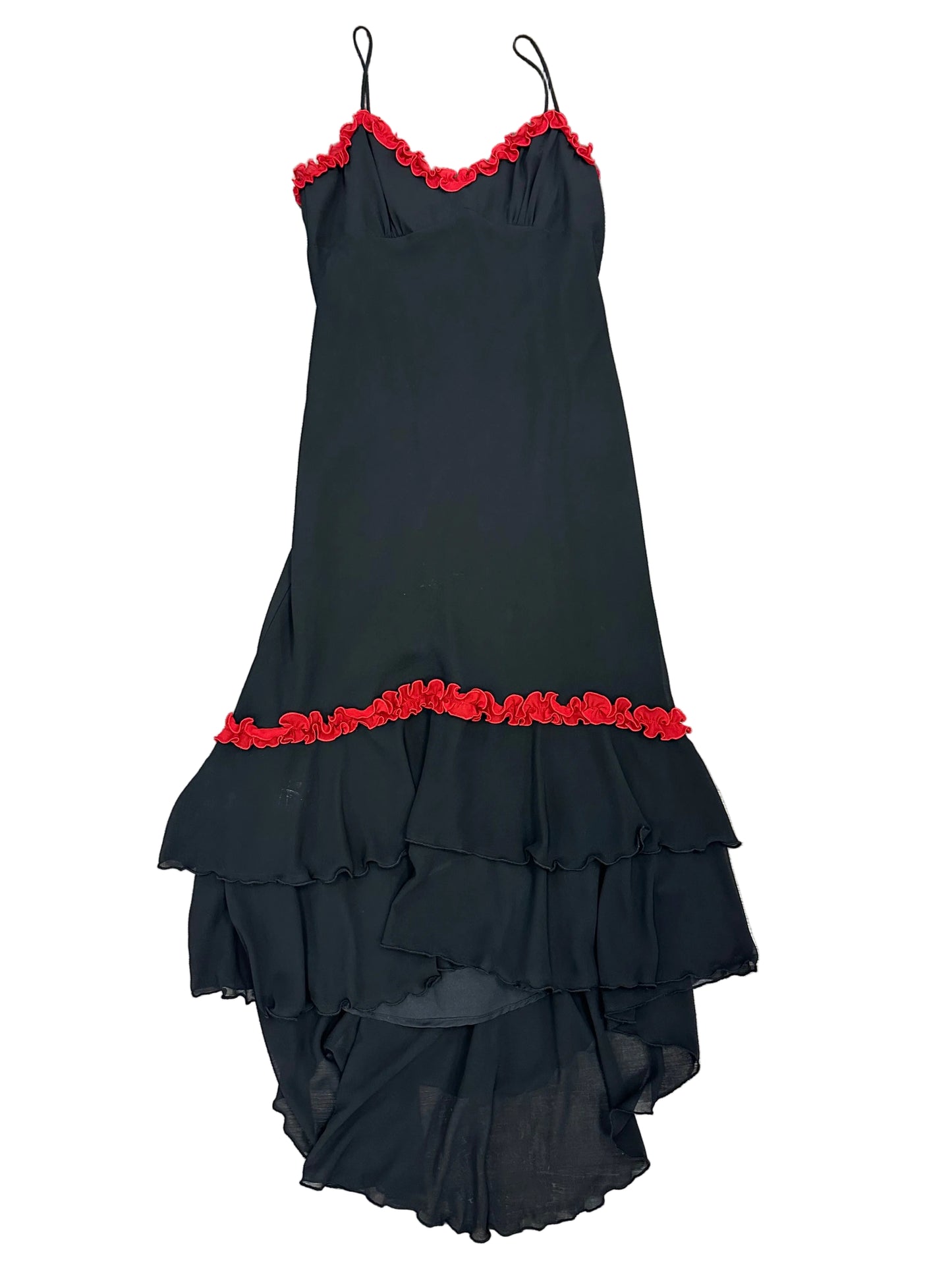 Vintage Black and Red Ruffle High Low Dress