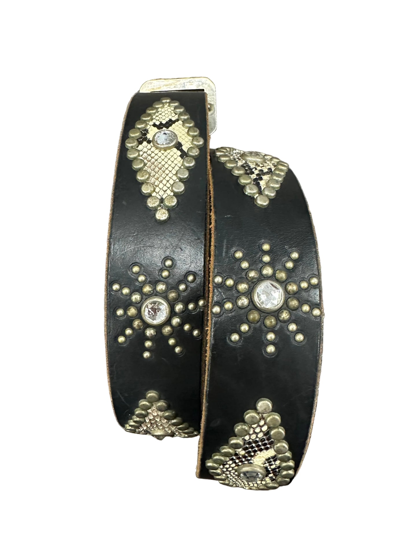 Vintage Dark Brown Studded Belt with Snakeskin Details