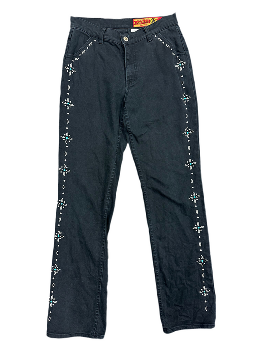 Vintage Black Denim with Turquoise Details