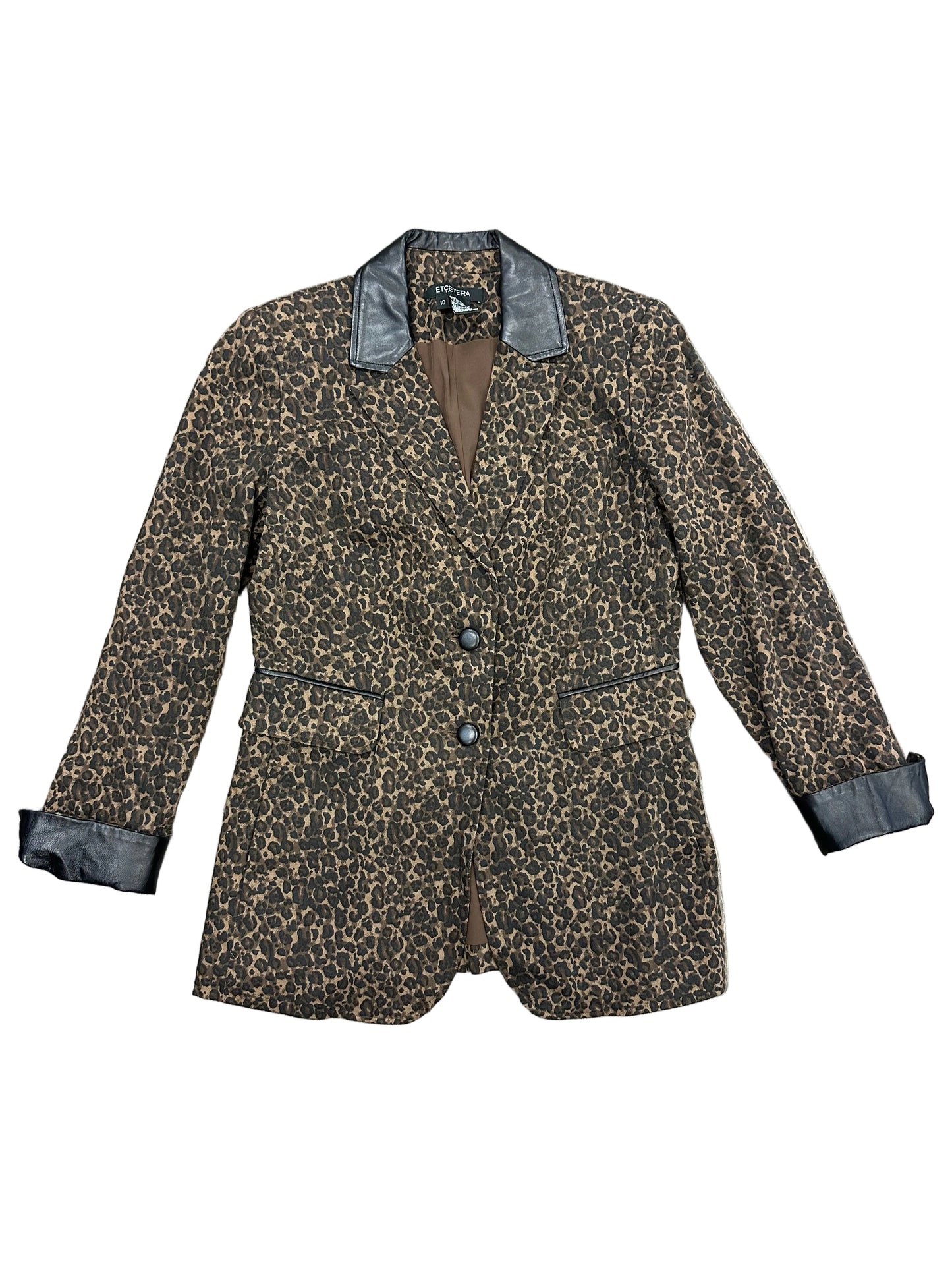 Vintage Cheetah Print Blazer with Leather Details