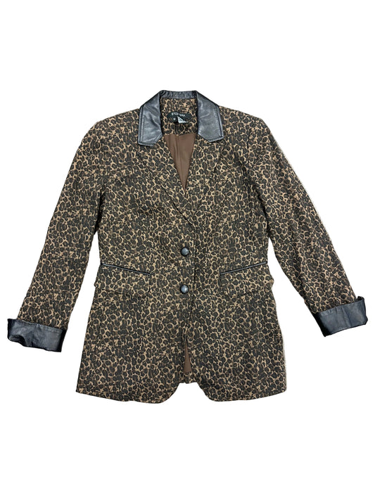 Vintage Cheetah Print Blazer with Leather Details