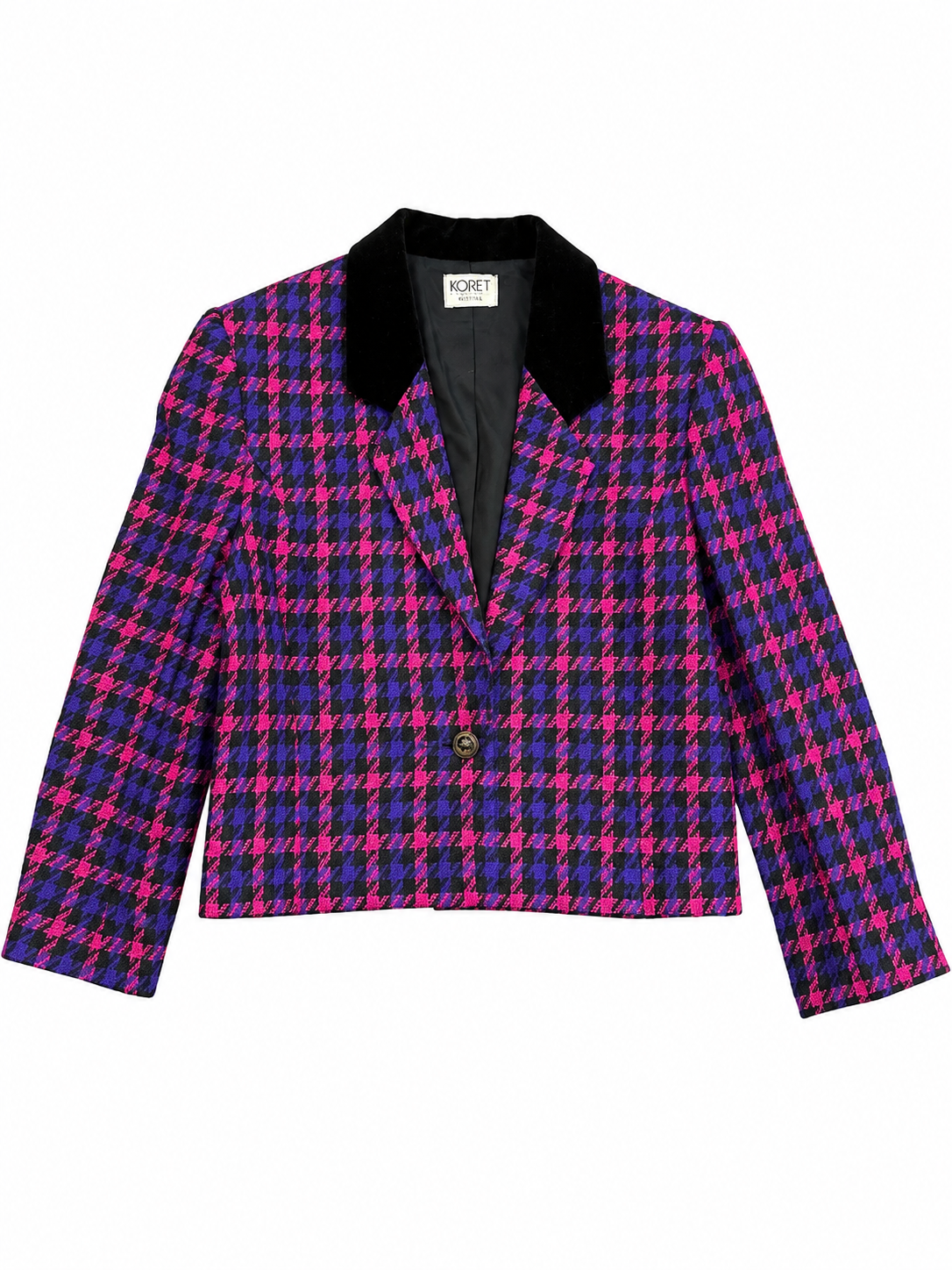 Vintage 1980s Pink and Purple Plaid Cropped Blazer