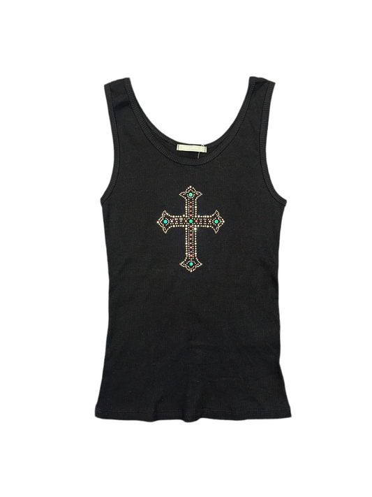 Vintage Embellished Cross Tank Top