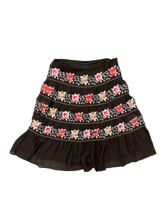 Vintage Silk Floral Embroidered Midi Skirt