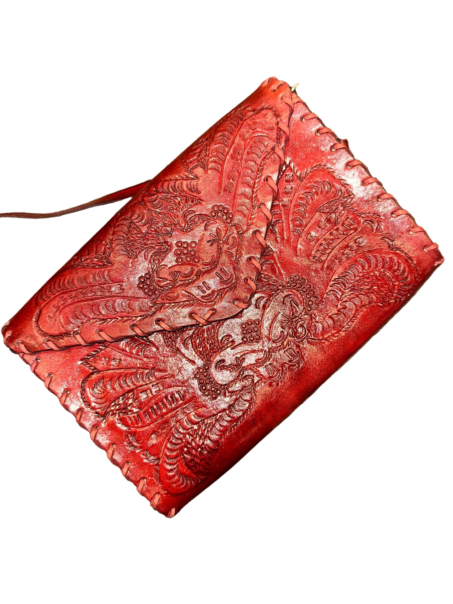 Vintage Genuine Leather Red Crossbody Purse