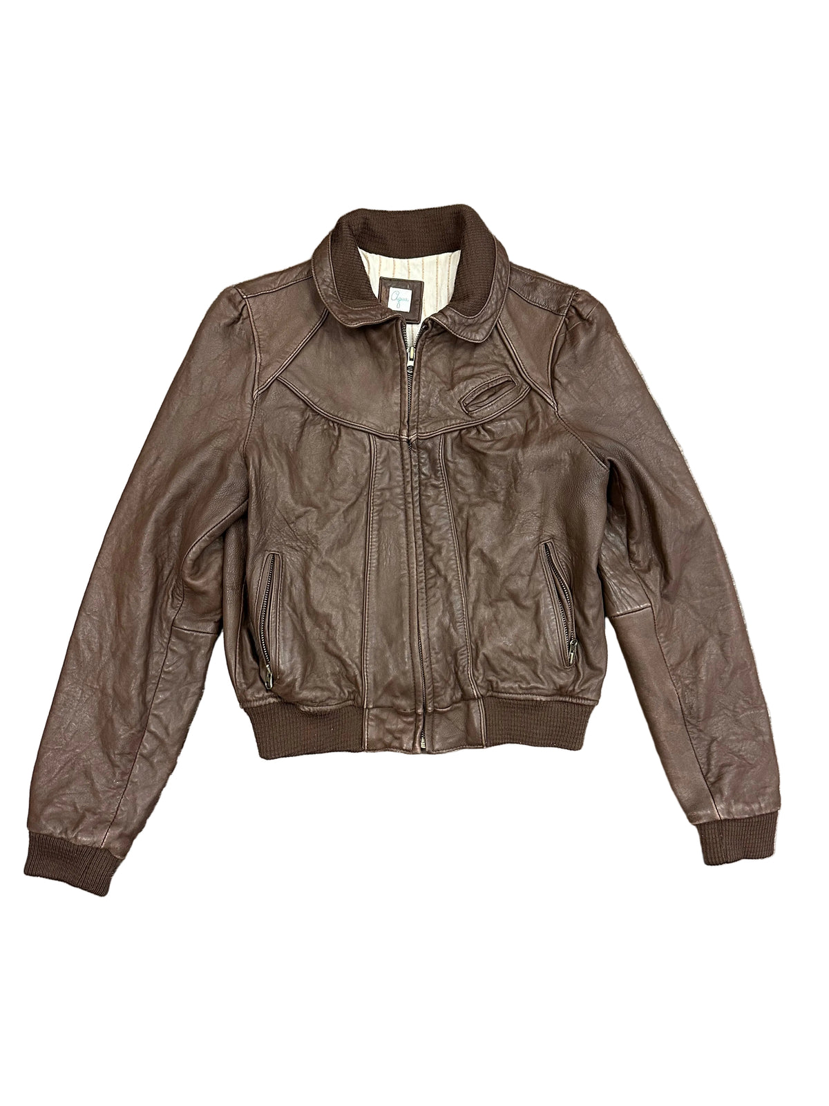 Vintage Brown Leather Bomber Jacket