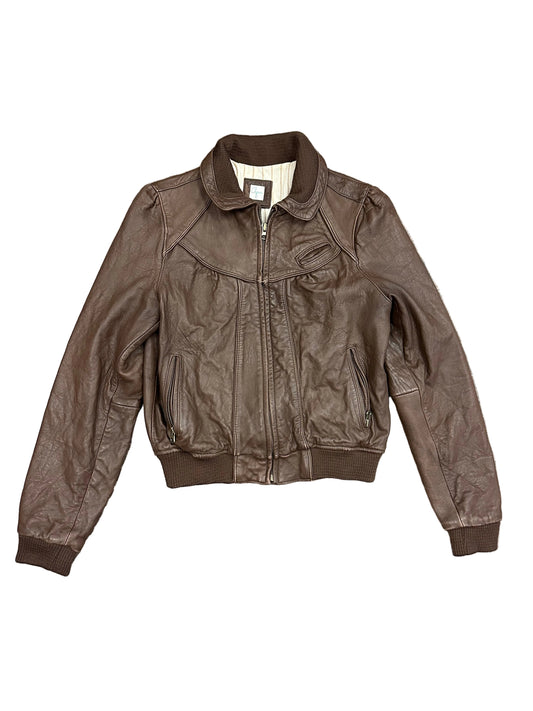Vintage Brown Leather Bomber Jacket