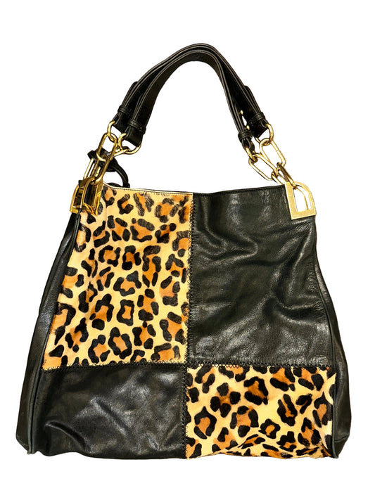 Vintage Leather Leopard Tote Bag