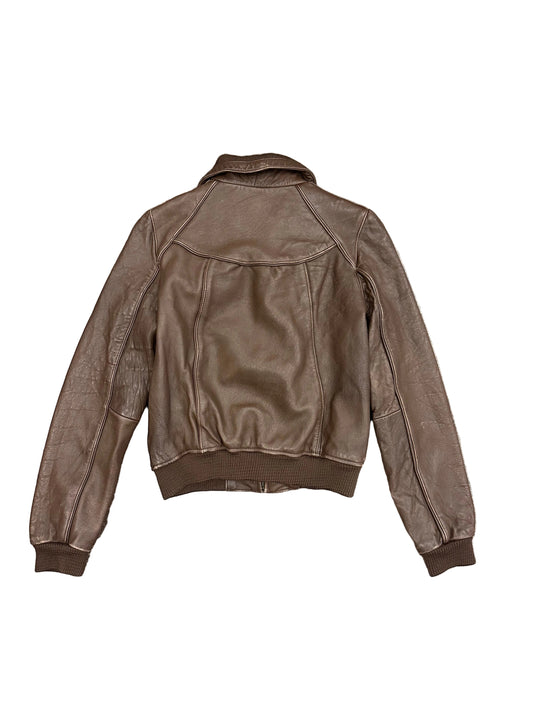 Vintage Brown Leather Bomber Jacket