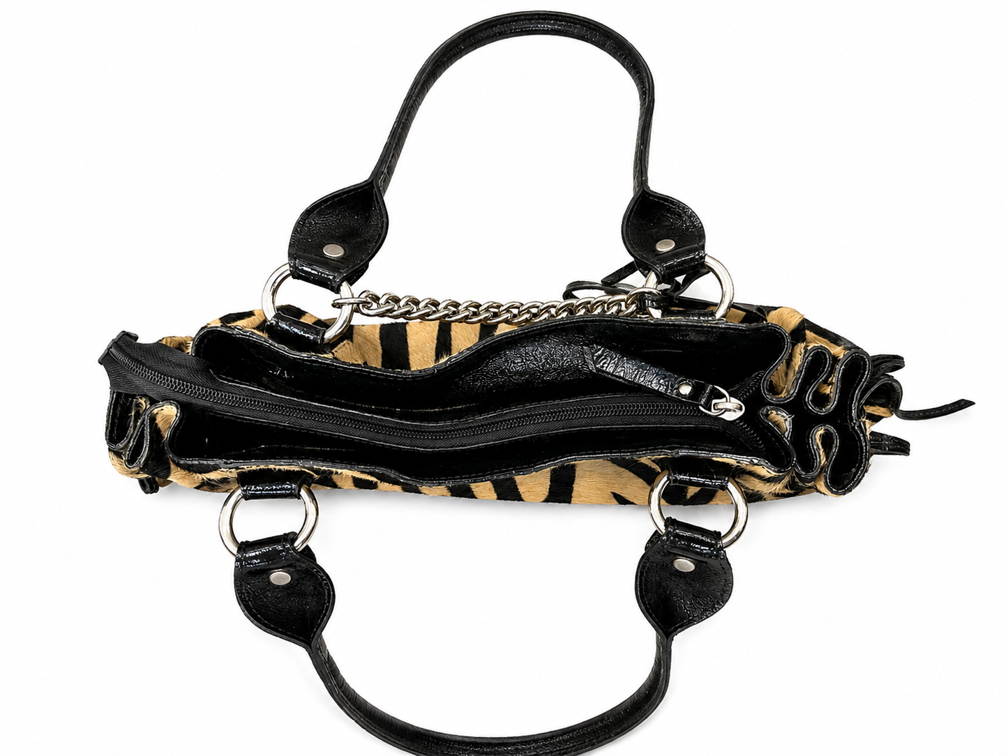 Vintage Y2K Zebra Ponyhair and Leather Shoulder Bag