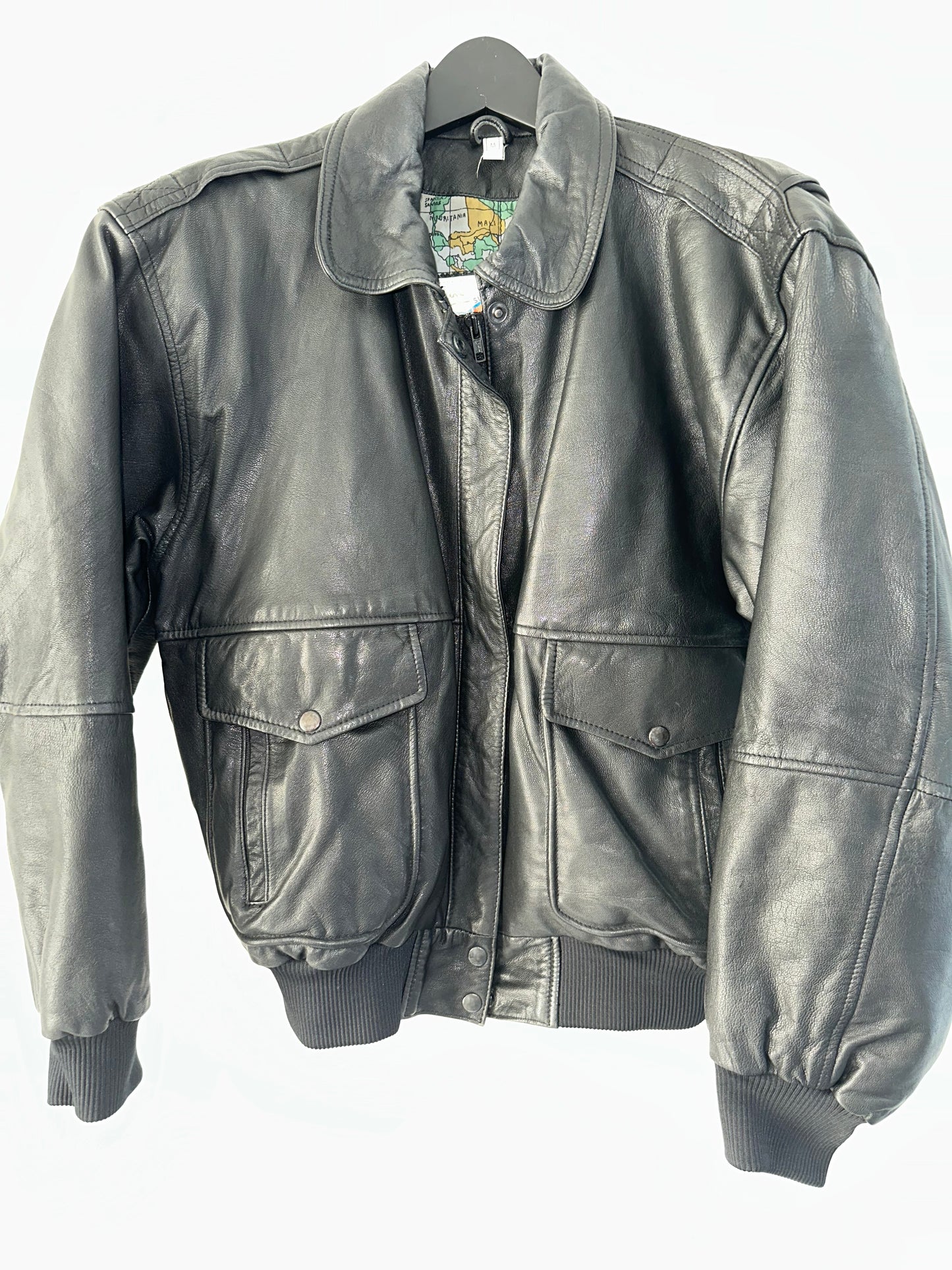 Vintage Black Leather Bomber Jacket