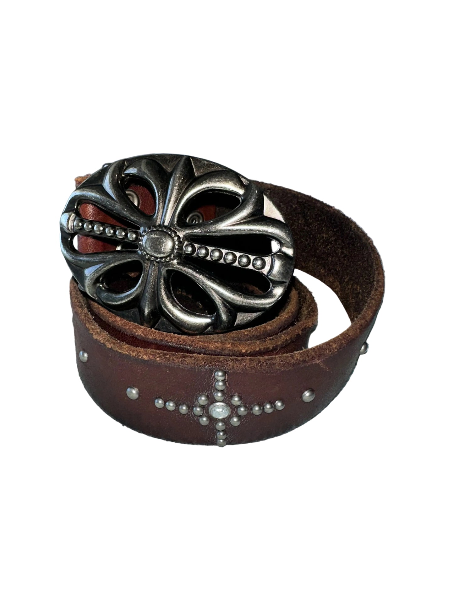 Genuine Leather Brown Belt with Silver Detailing