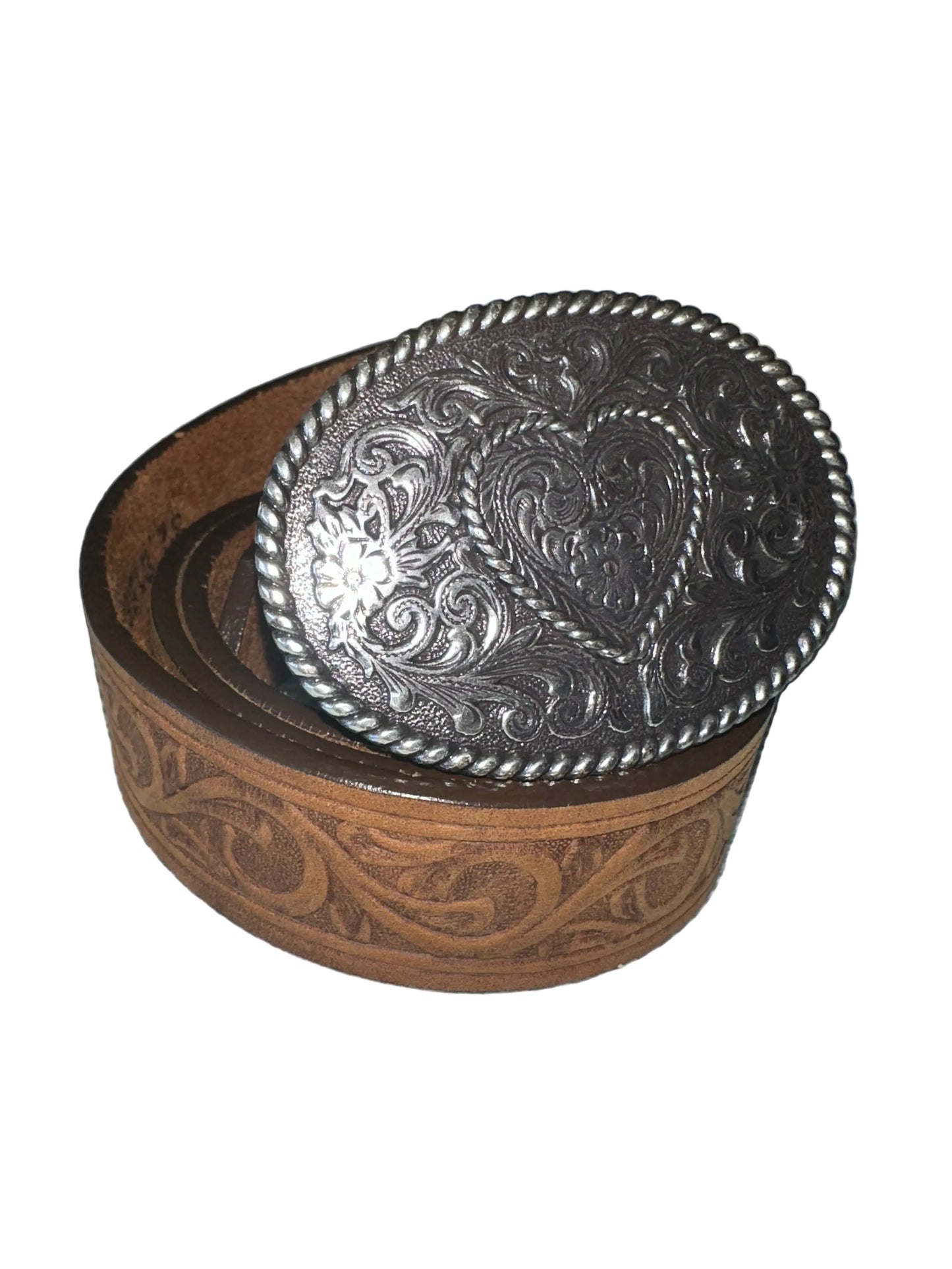 Brown Leather Belt with Silver Heart Buckle