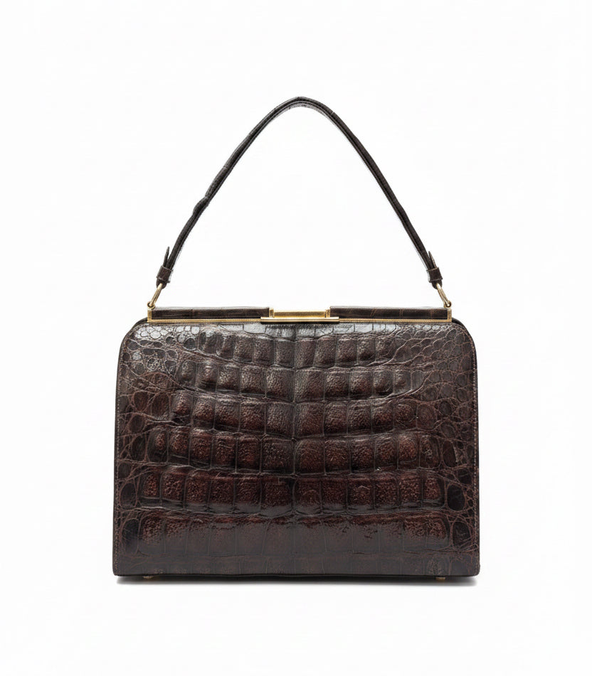 Vintage 1950s Leather Croc Embossed Handbag