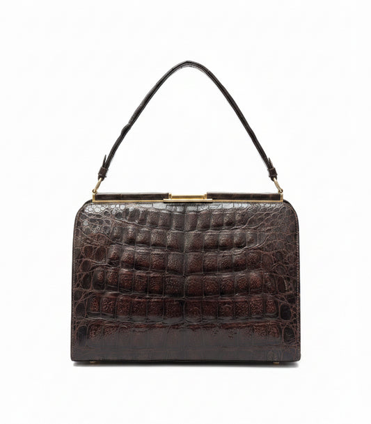 Vintage 1950s Leather Croc Embossed Handbag
