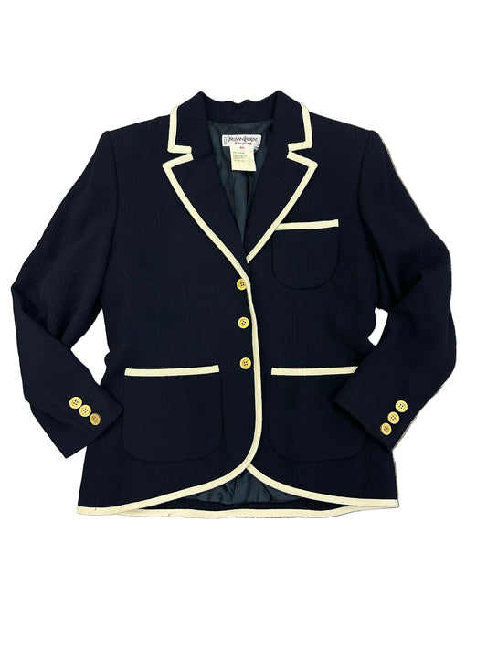 Vintage Yves Saint Laurent Navy Blazer with Ivory Trim