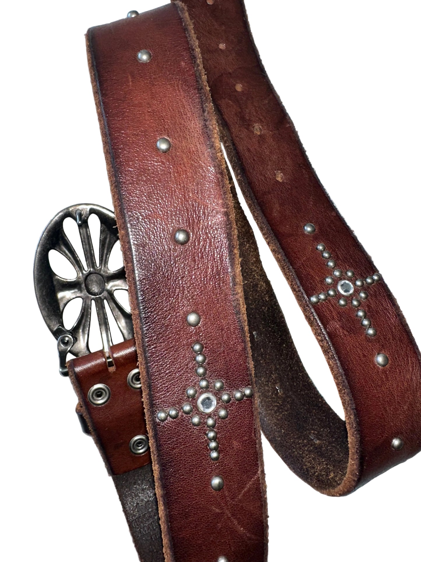 Genuine Leather Brown Belt with Silver Detailing