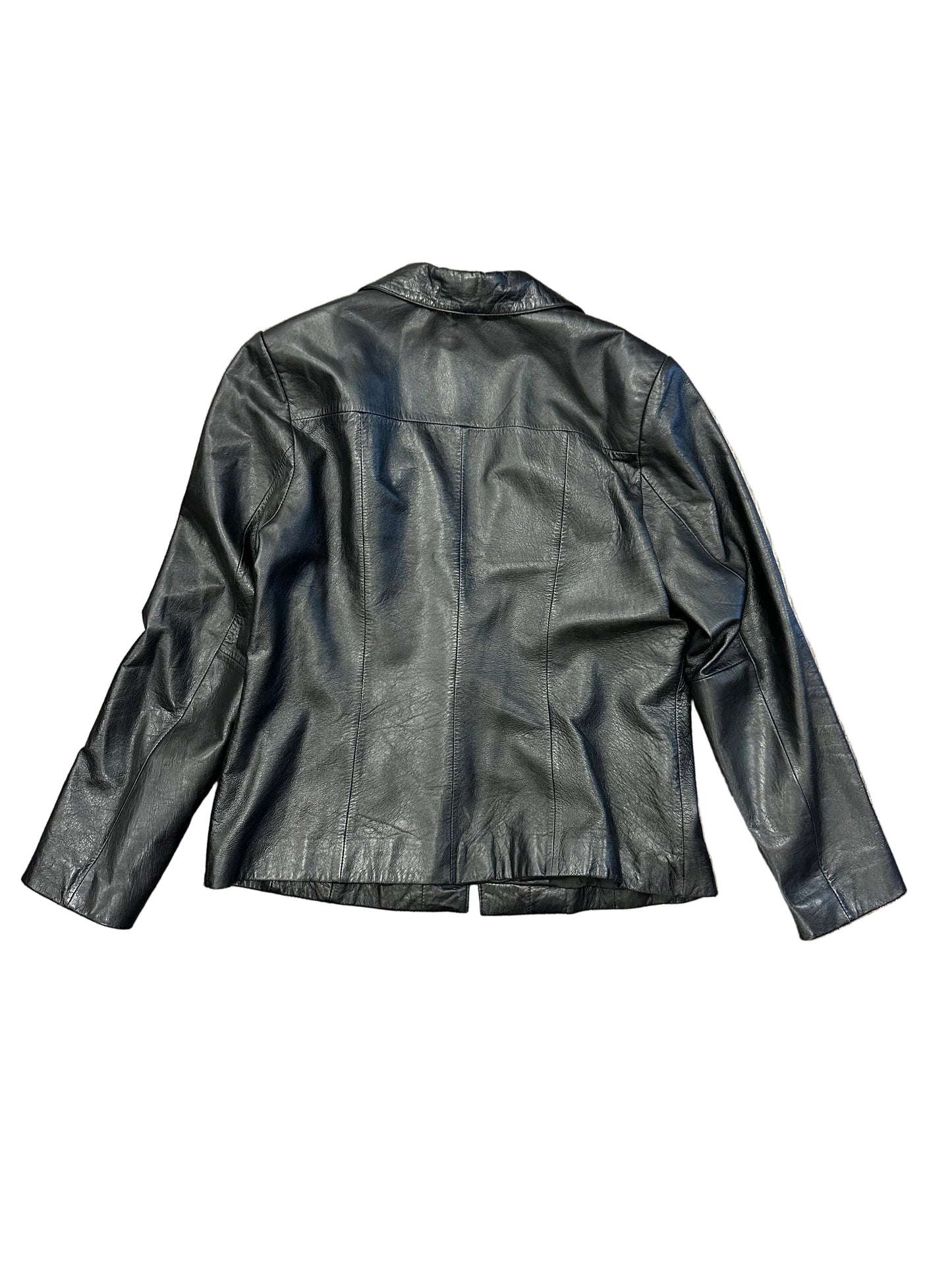 Vintage Black Leather Jacket with Green Gem Buttons