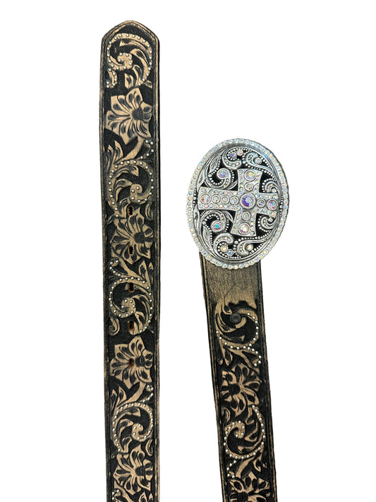 Leather Embellished Cross Belt