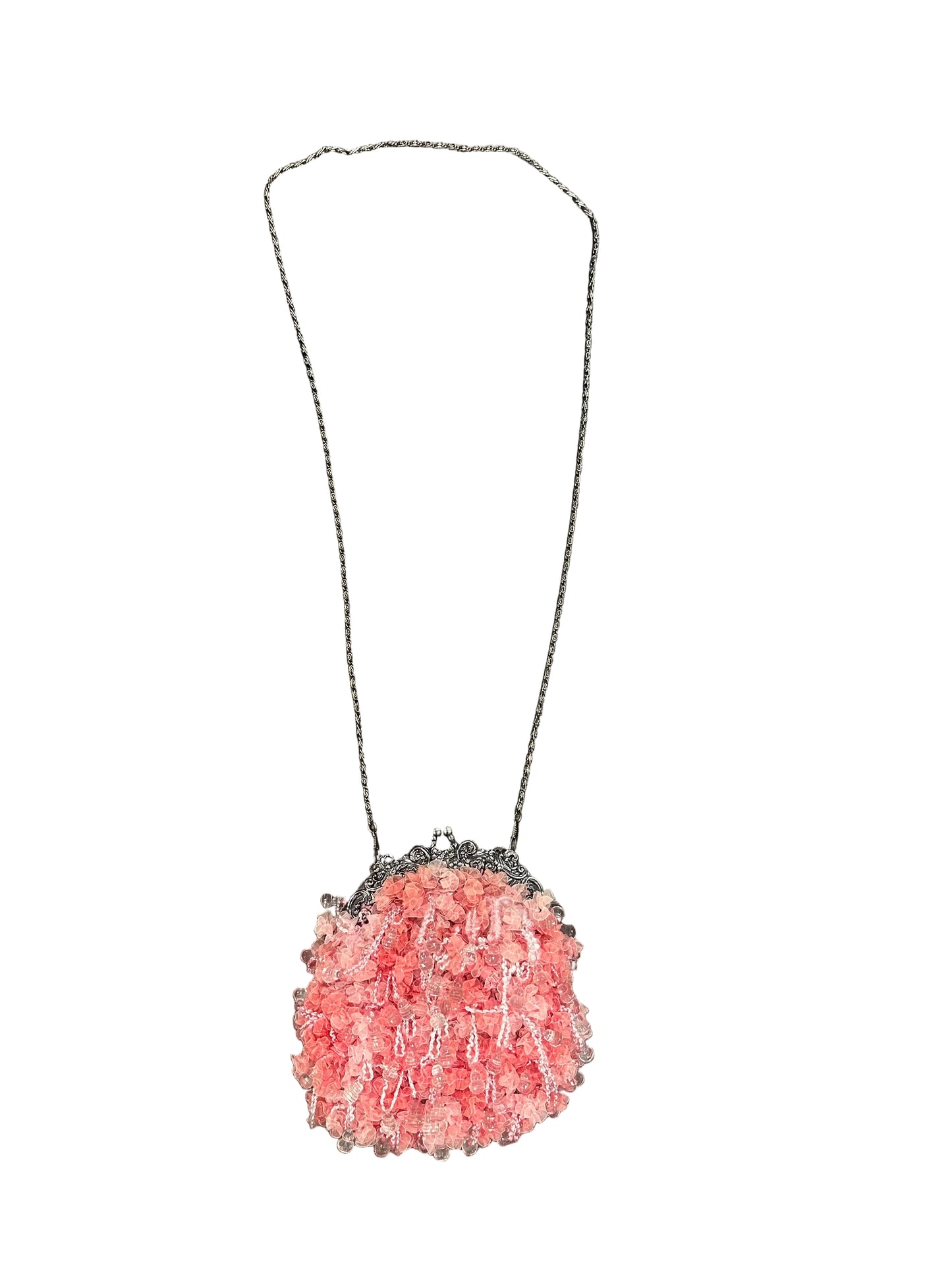 Vintage Pink Beaded Chiffon Crossbody Purse