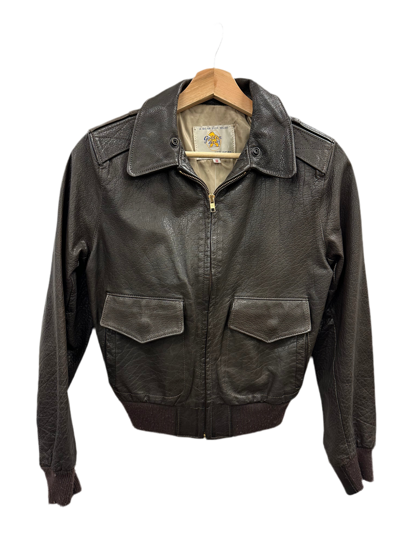 Vintage Brown Leather Bomber Jacket