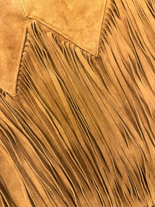 Vintage Y2K Suede Fringe Tote Bag in Tan