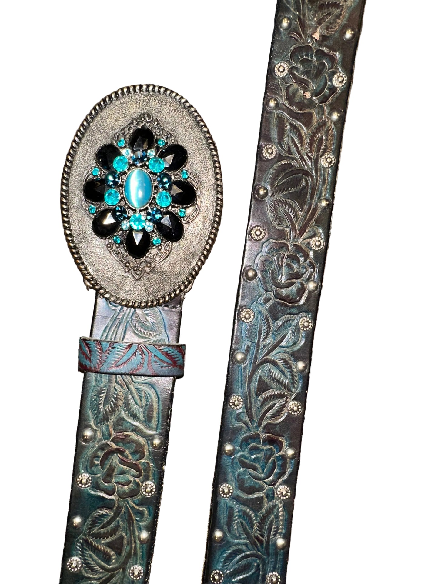 Vintage Blue Leather Belt