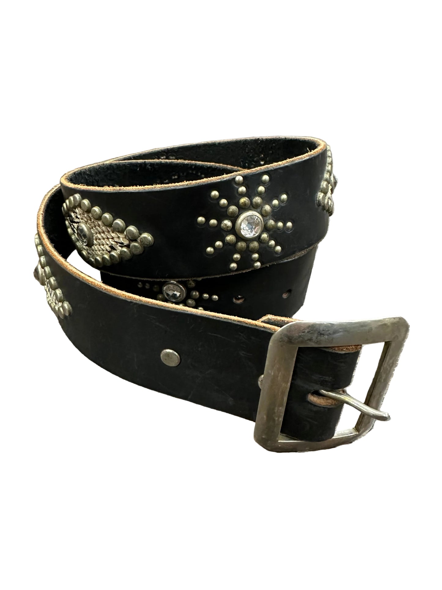 Vintage Dark Brown Studded Belt with Snakeskin Details