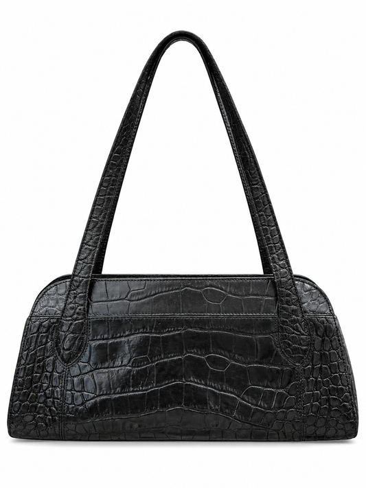 Vintage Leather Croc Embossed East West Shoulder Bag