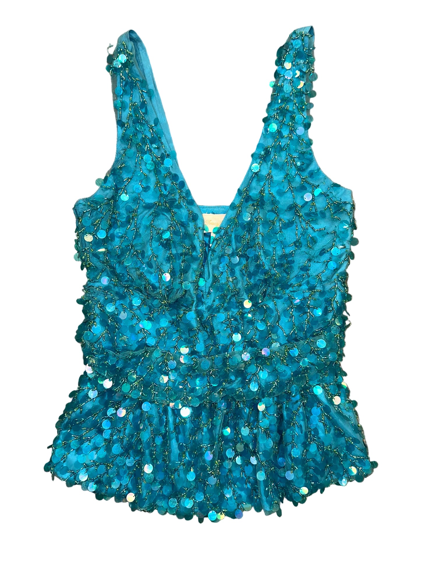 Vintage Turquoise Silk Sequins Tank Top