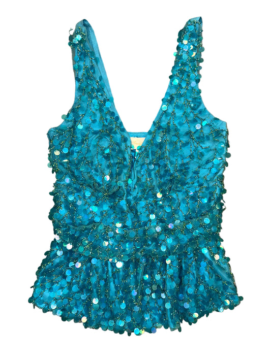 Vintage Turquoise Silk Sequins Tank Top
