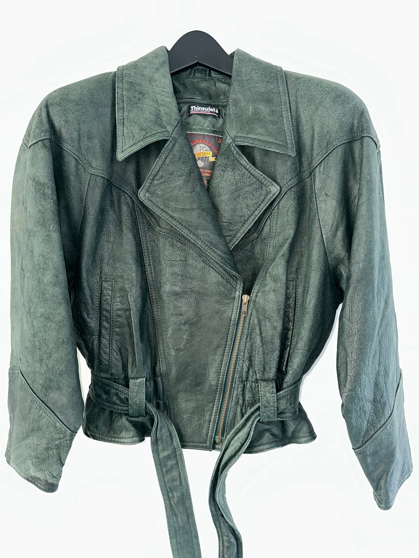 Vintage Green Leather Bomber Jacket
