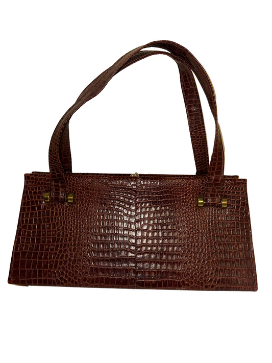 Vintage Leather Croc Embossed Handbag