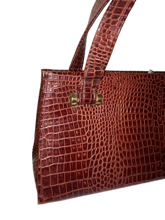 Vintage Leather Croc Embossed Handbag