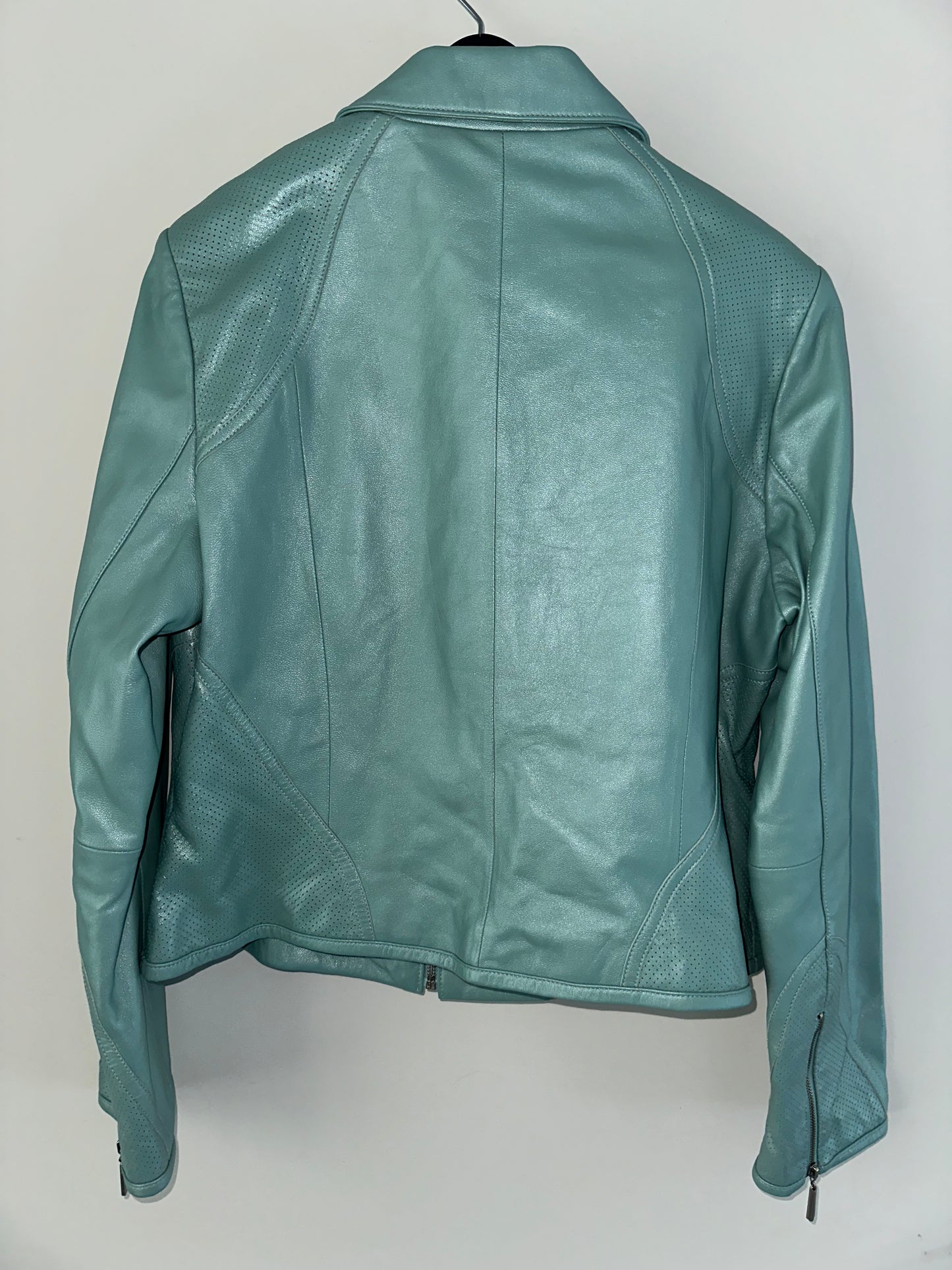 Vintage Turquoise Leather Moto Jacket