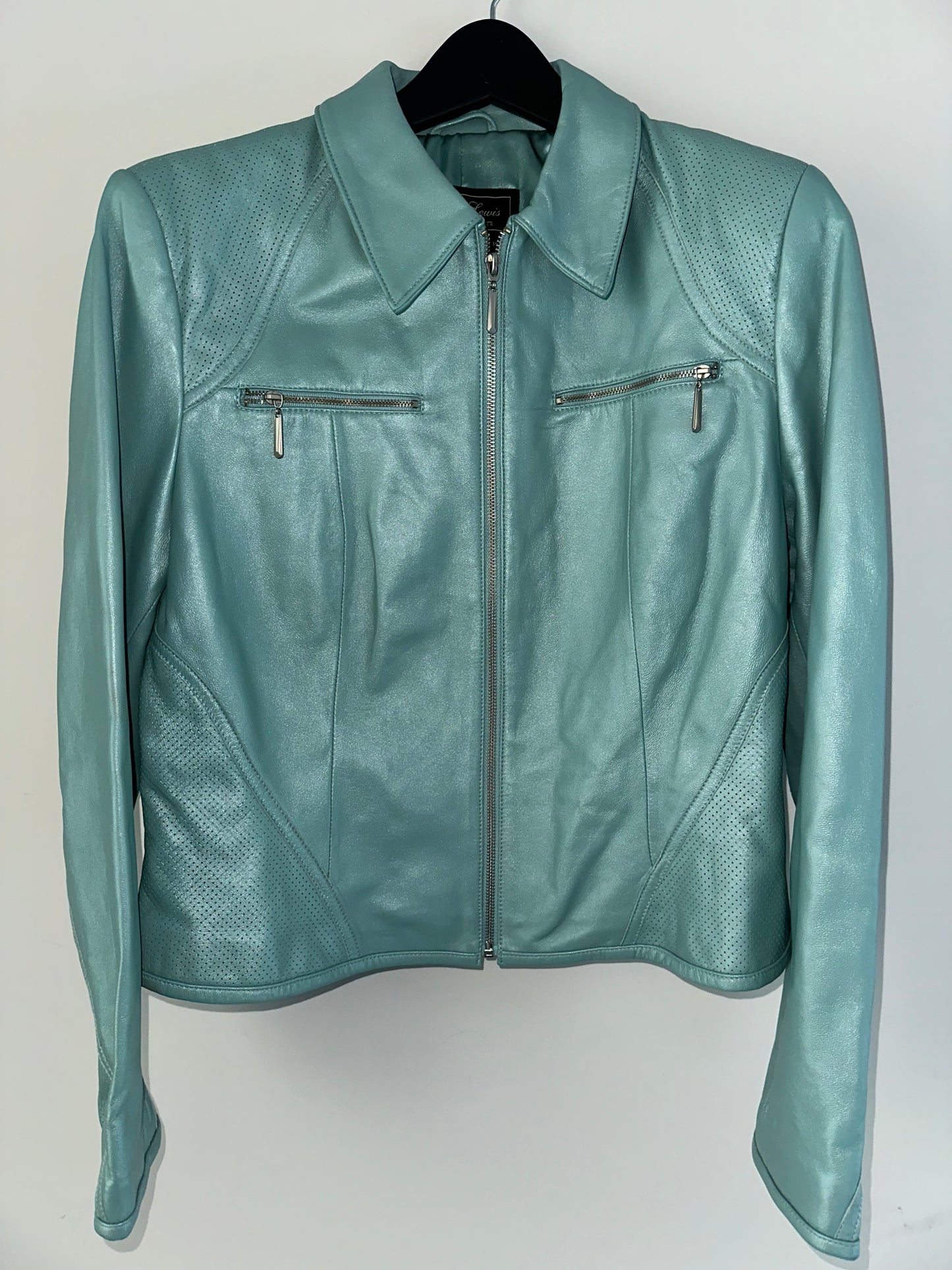 Vintage Turquoise Leather Moto Jacket