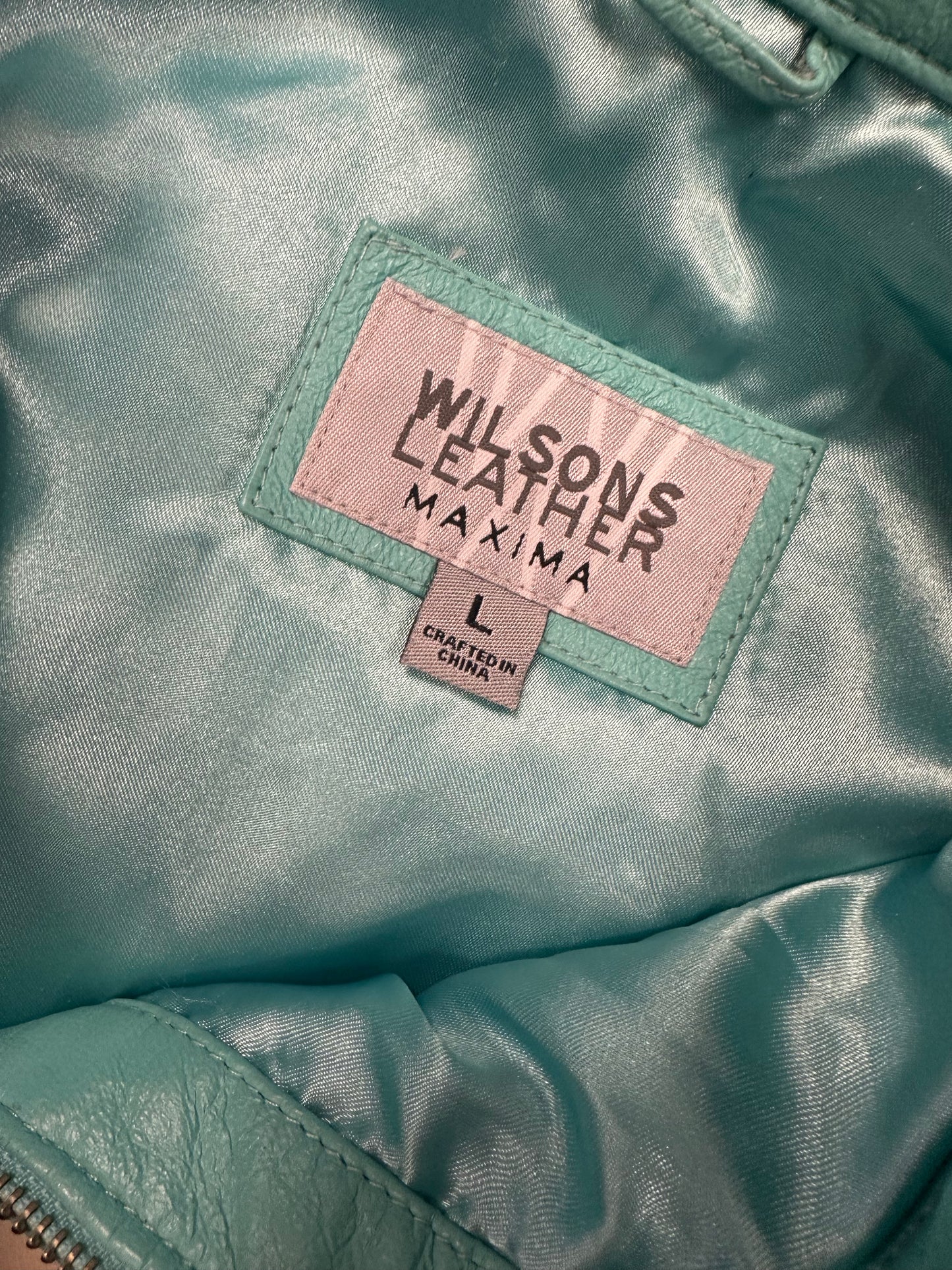 Vintage Turquoise Leather Moto Jacket